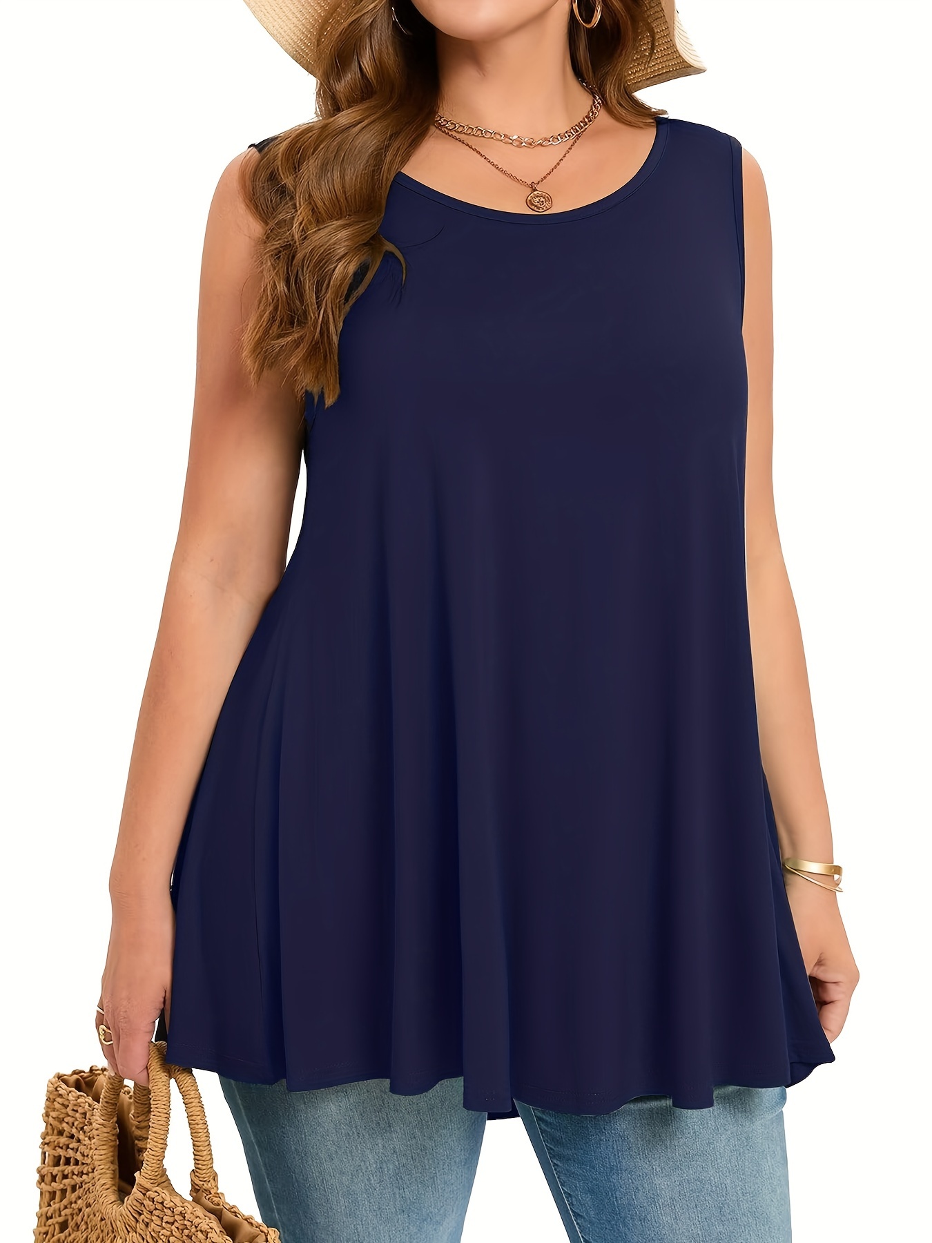 Summer Clothing Plus - Einfaches, solides Tanktop in Übergröße, lässiges,