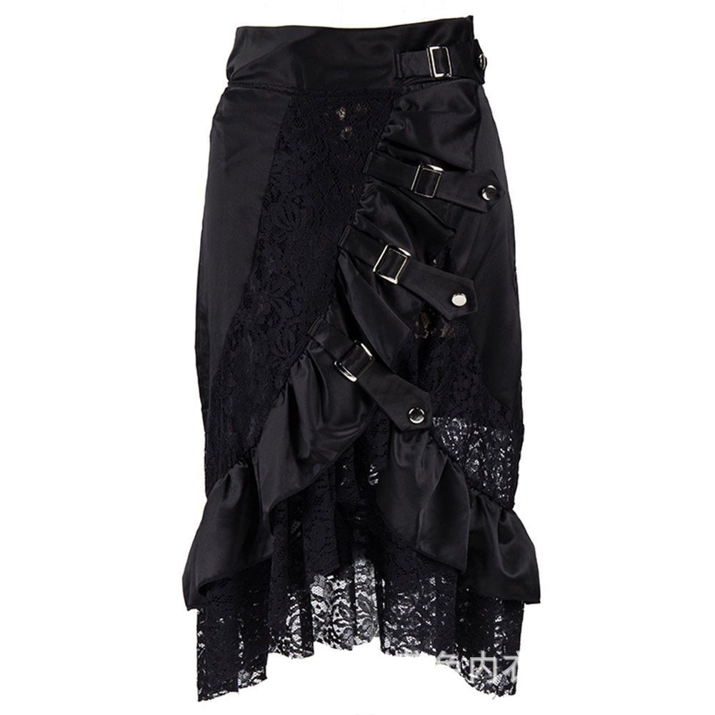 Summer Clothing Drop - Viktorianischer schwarzer Satin und Spitze, Blumenrüschen,