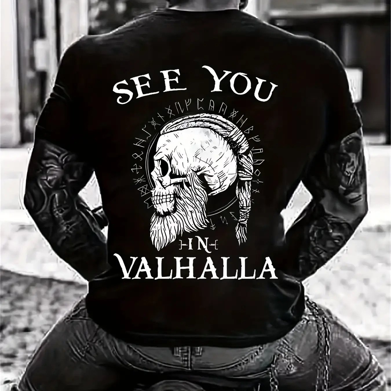 Summer Viking Clothing - Viking Skull Design Herren-T-Shirt mit Rundhalsausschnitt,