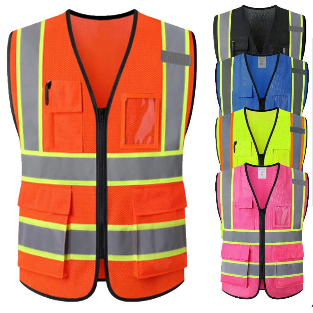 Summer Hi Vis Clothing - Sommer-Unisex-Mesh-Weste mit Taschen und Reißverschluss, Straßenbau,