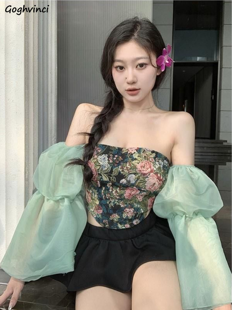 Crop Blouse Linen - Frauen Crop Blusen Slash Neck Vintage