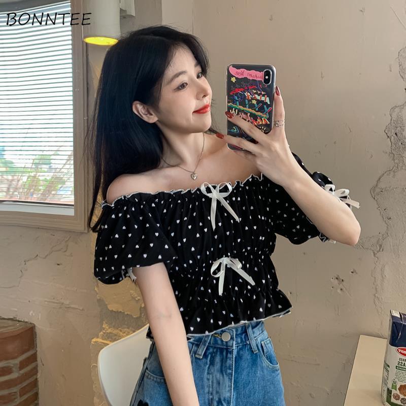 Crop Blouse Linen - Blusen Frauen Sommer Französisch Puff Sleeve