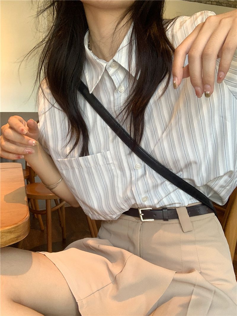 Crop Blouse Linen - Hemden für Damen, Bambus-Leinen-Mischung, Stehkragen, abgeschnittene