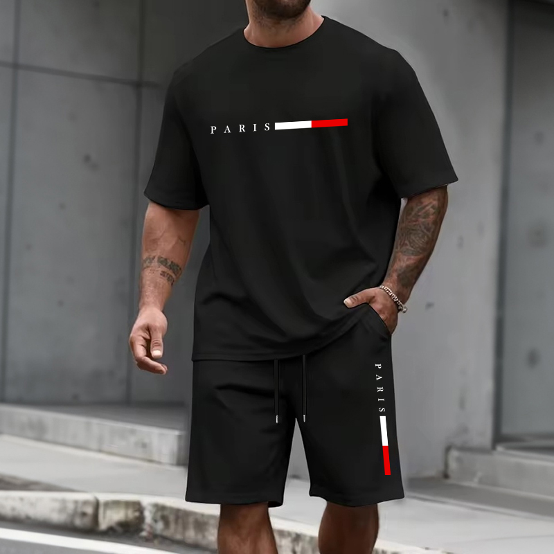 Summer Clothing Plus - Herren Trainingsanzug 2-teilig O-Ausschnitt Kurzarm-Shirt Shorts