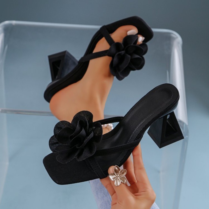 Summer Holiday Clothing Women - Damen-Sandalen mit 3D-Blumendekor, dreieckiger Ausschnitt, High-Heel-Sandalen,