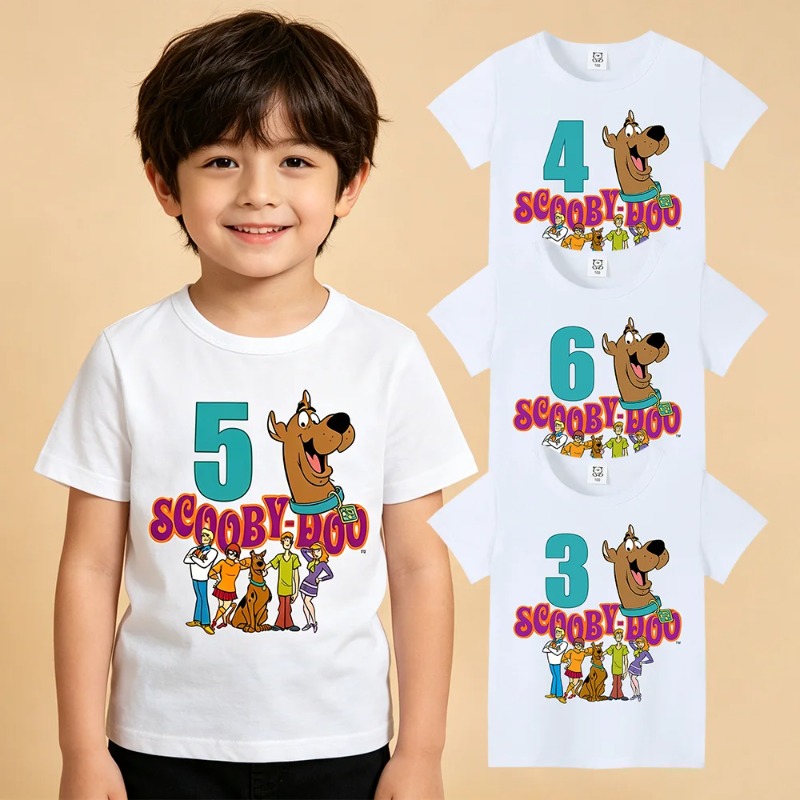 Summer Clothing Newborn - Scooby-Doo Geburtstags-T-Shirt mit Zahlenmotiv, Baby-Sommer-Baumwoll-T-Shirt für