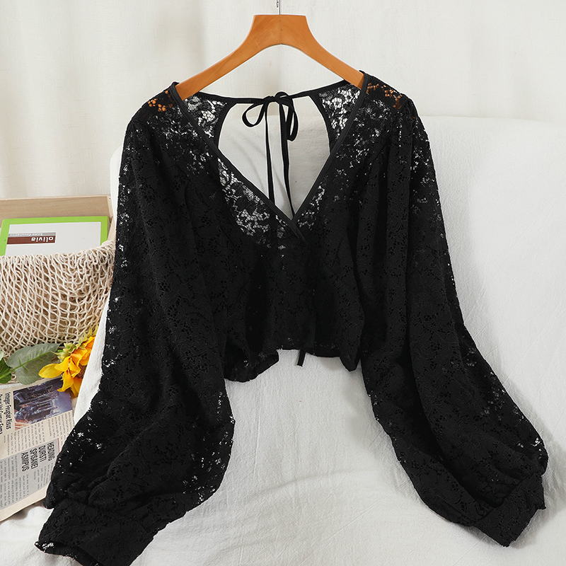 Blusen Frauen Solide Lace Einf – Crop Blouse Linen Bewertung und Preis