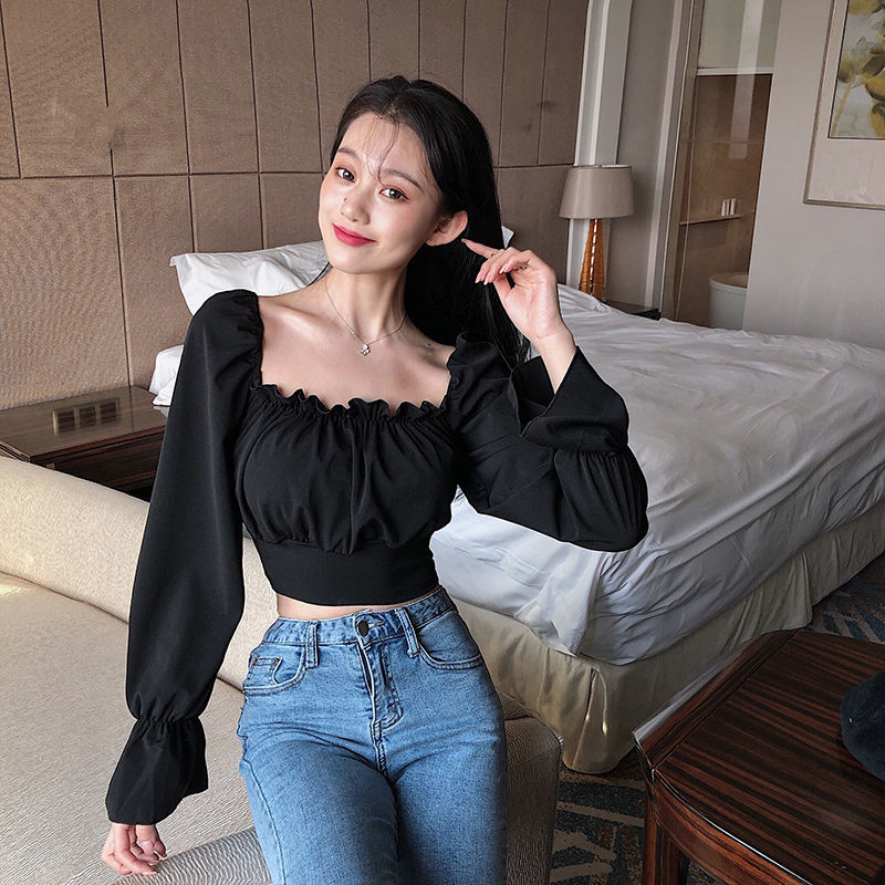 Blusen Frauen Schwarz Puff Sle – Crop Blouse Linen Bewertung und Preis
