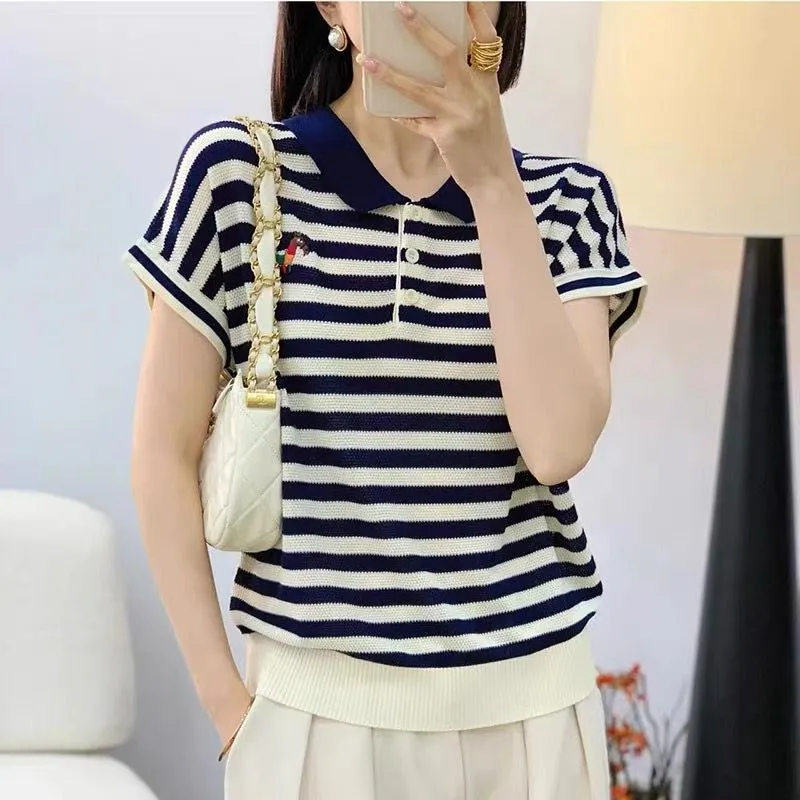 Damenmode Gestreiftes Strick-T – Summer Clothing Drop Bewertung und Preis