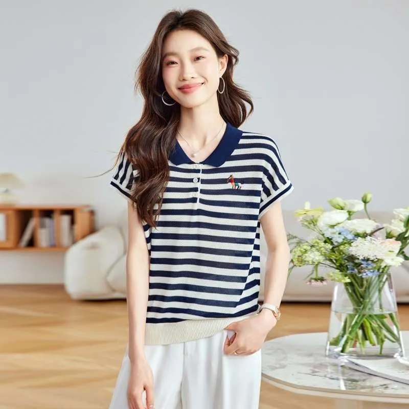 Damenmode Gestreiftes Strick-T – Summer Clothing Drop Bewertung und Preis