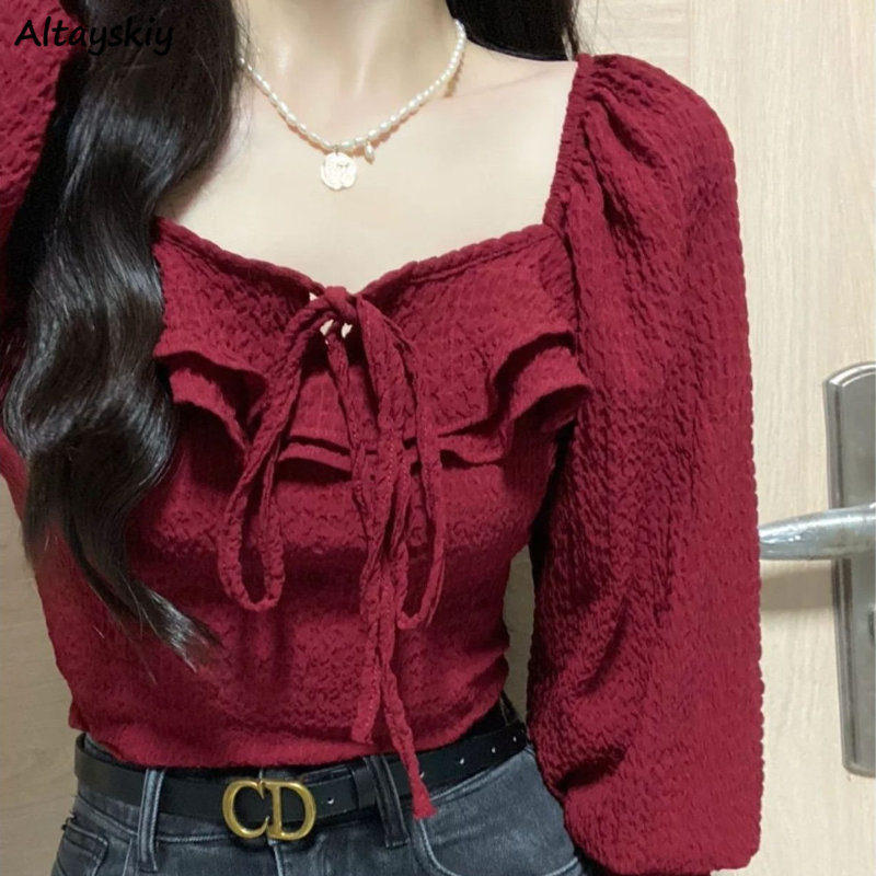 Rote Blusen Lace Up Casual Vin – Crop Blouse Linen Bewertung und Preis