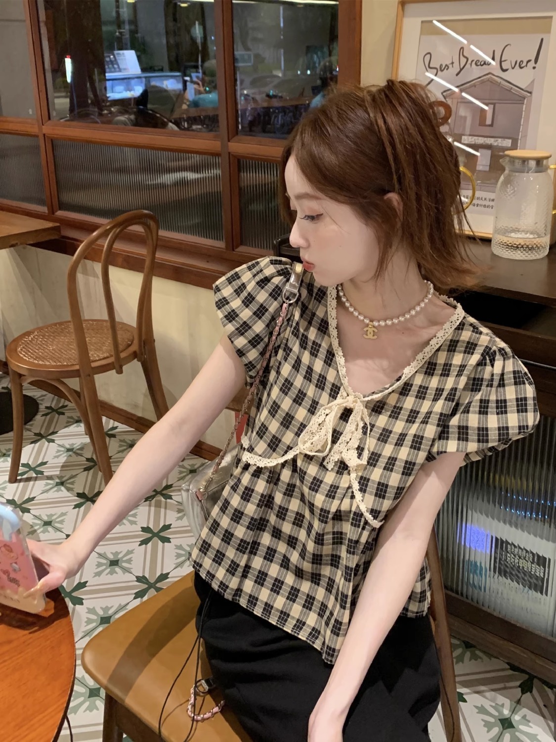 Blusen Frauen Plaid Vintage li – Crop Blouse Linen Bewertung und Preis